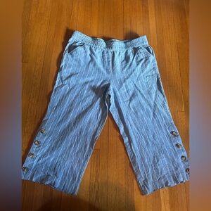 Land n’ Sea Blue Linen Blend Pinstriped Capri Pants with Buttons, Size L
